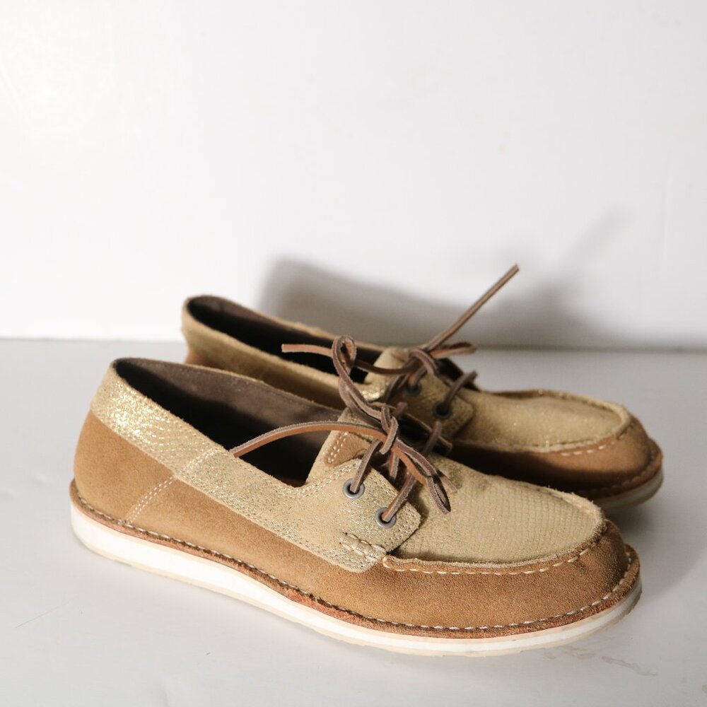 Ariat Womens Cruiser‎ Castaway Metallic Lace Up  Boat Shoe 10 Suede Brown Preppy